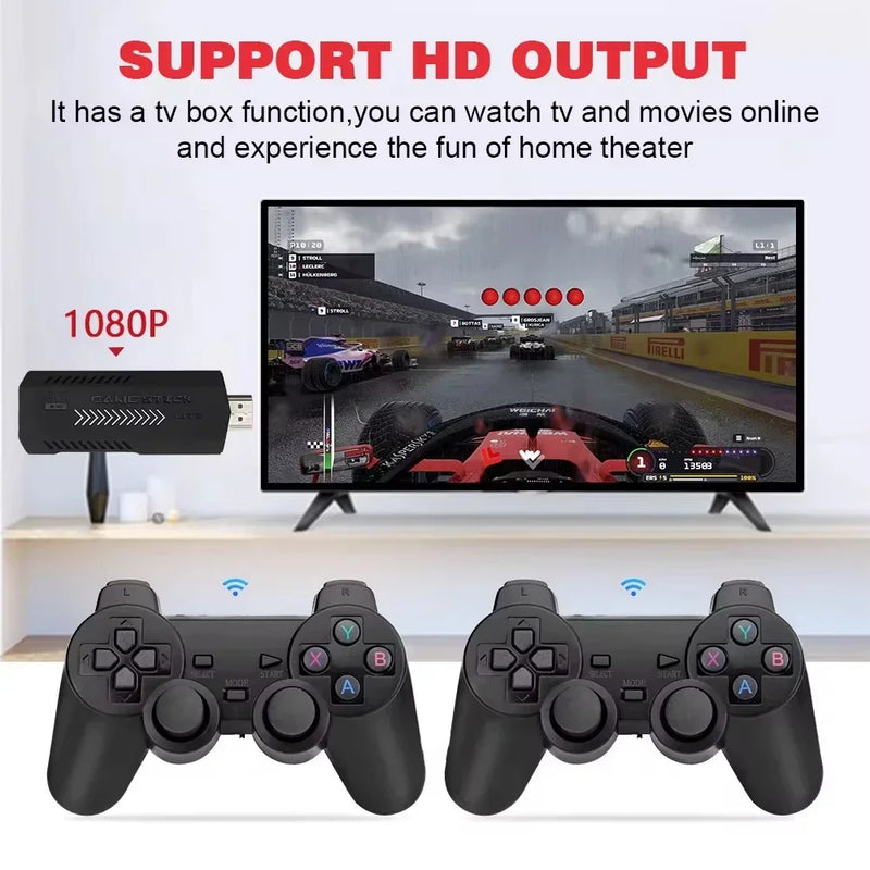 Game Stick New 3D  4K GD10 para PS1/N64/DC 64G - 50 emuladores 2 controles Wireless