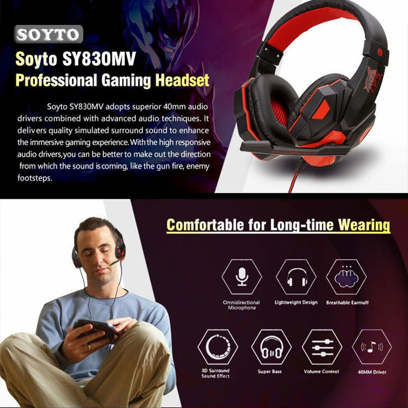 Fone - Headset Gamer com microfone ajustável 120° para PS4/PS5/Xbox/Smartphone/PC