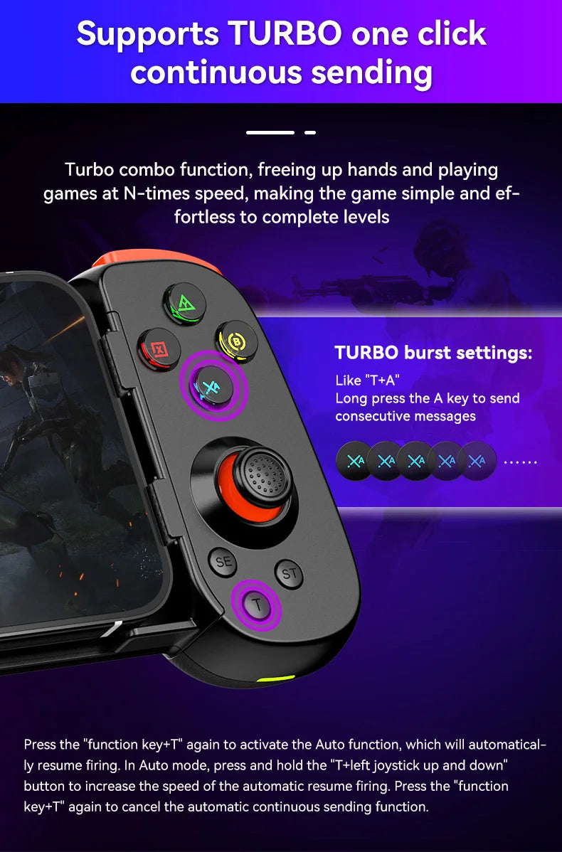 controle para celular compatível iphone e Android - Bluetooth Conexão D6DP Wireless Gamepad Recarregável