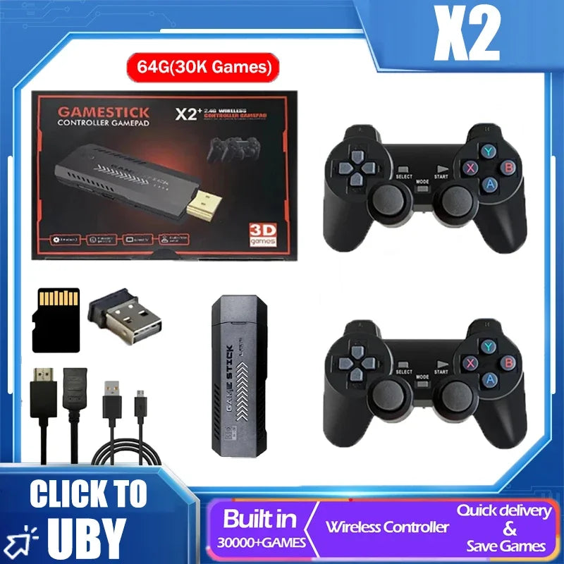 Game Stick New 3D  4K GD10 para PS1/N64/DC 64G - 50 emuladores 2 controles Wireless